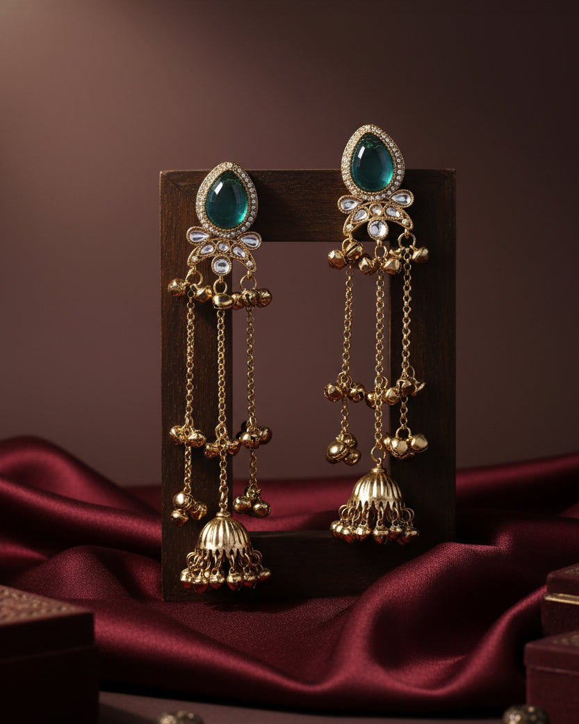 Sage Green Nidhi Kashmiri Look Ghunghru Jhumka Earring