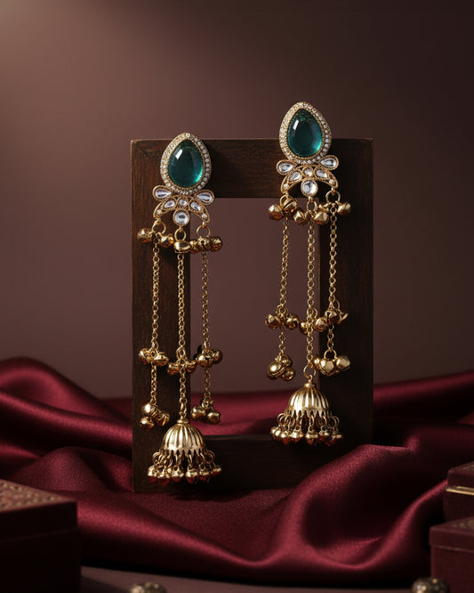 Sage Green Nidhi Kashmiri Look Ghunghru Jhumka Earring