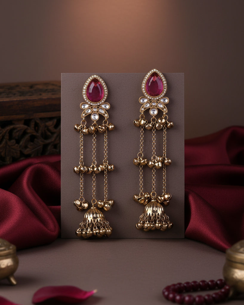 Pink Nidhi Kashmiri Look Ghunghru Jhumka Earring