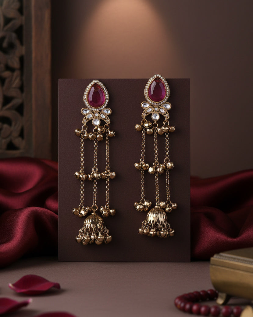 Pink Nidhi Kashmiri Look Ghunghru Jhumka Earring