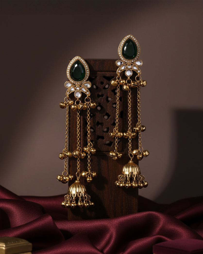 Green Nidhi Kashmiri Look Ghunghru Jhumka Earring