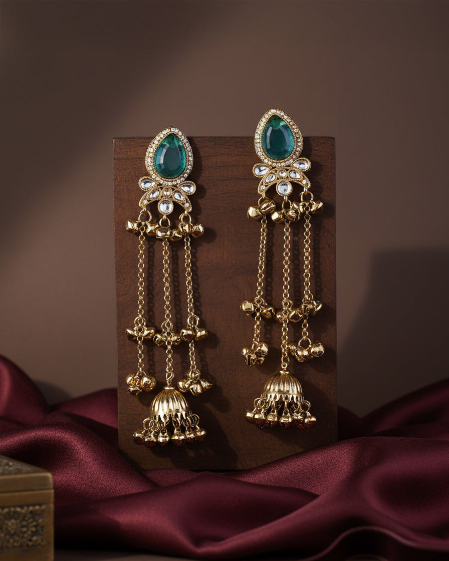 Sage Green Nidhi Kashmiri Look Ghunghru Jhumka Earring