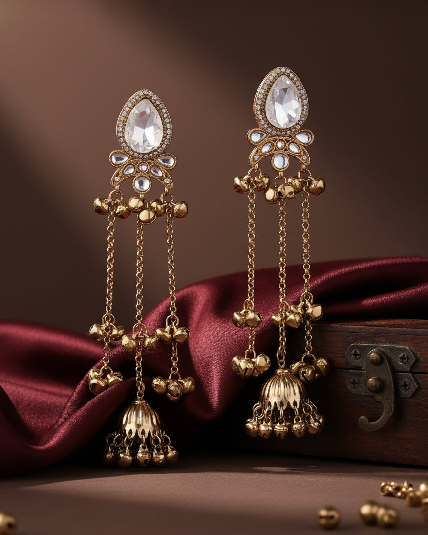 Silver Nidhi Kashmiri Look Ghunghru Jhumka Earring