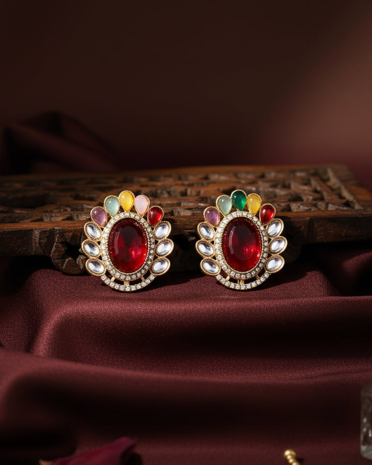 Ruby Multi Rupali Premium Stud Earring