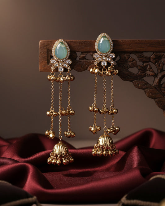 Turquoise Nidhi Kashmiri Look Ghunghru Jhumka Earring