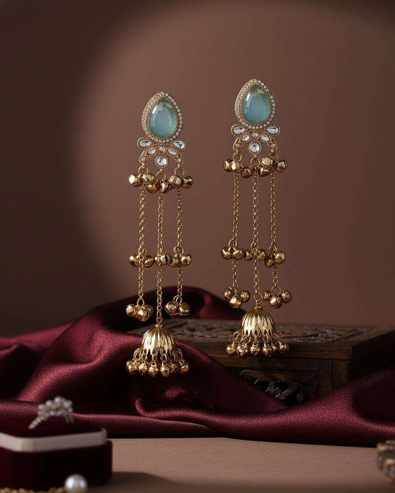 Turquoise Nidhi Kashmiri Look Ghunghru Jhumka Earring