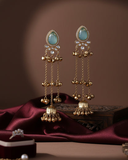 Turquoise Nidhi Kashmiri Look Ghunghru Jhumka Earring
