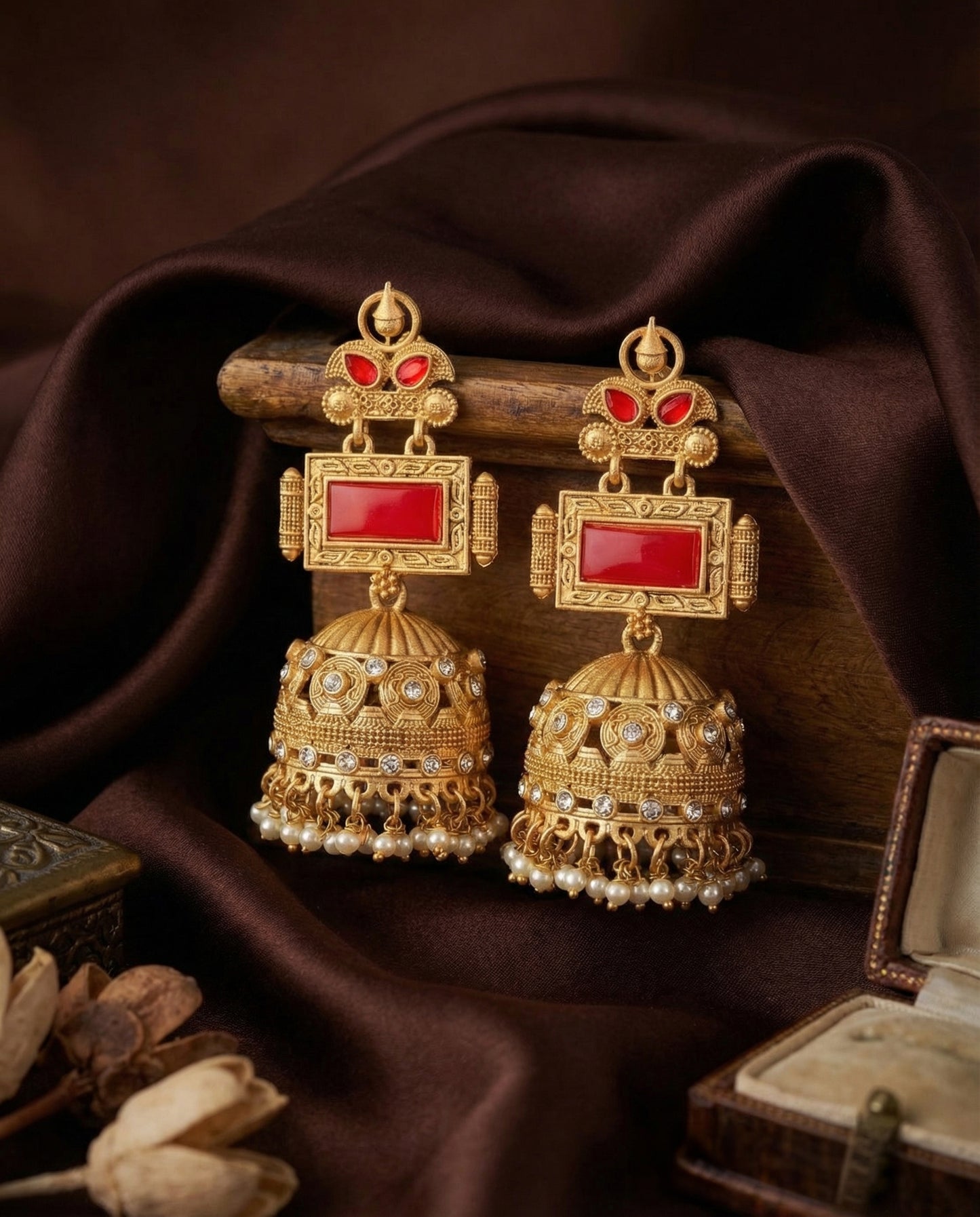 Red Mrighosh Premium Kashmiri Brass Lookalike Jhumka Earring