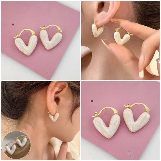 White Heart Gold Hooped Korean Quirky Earring