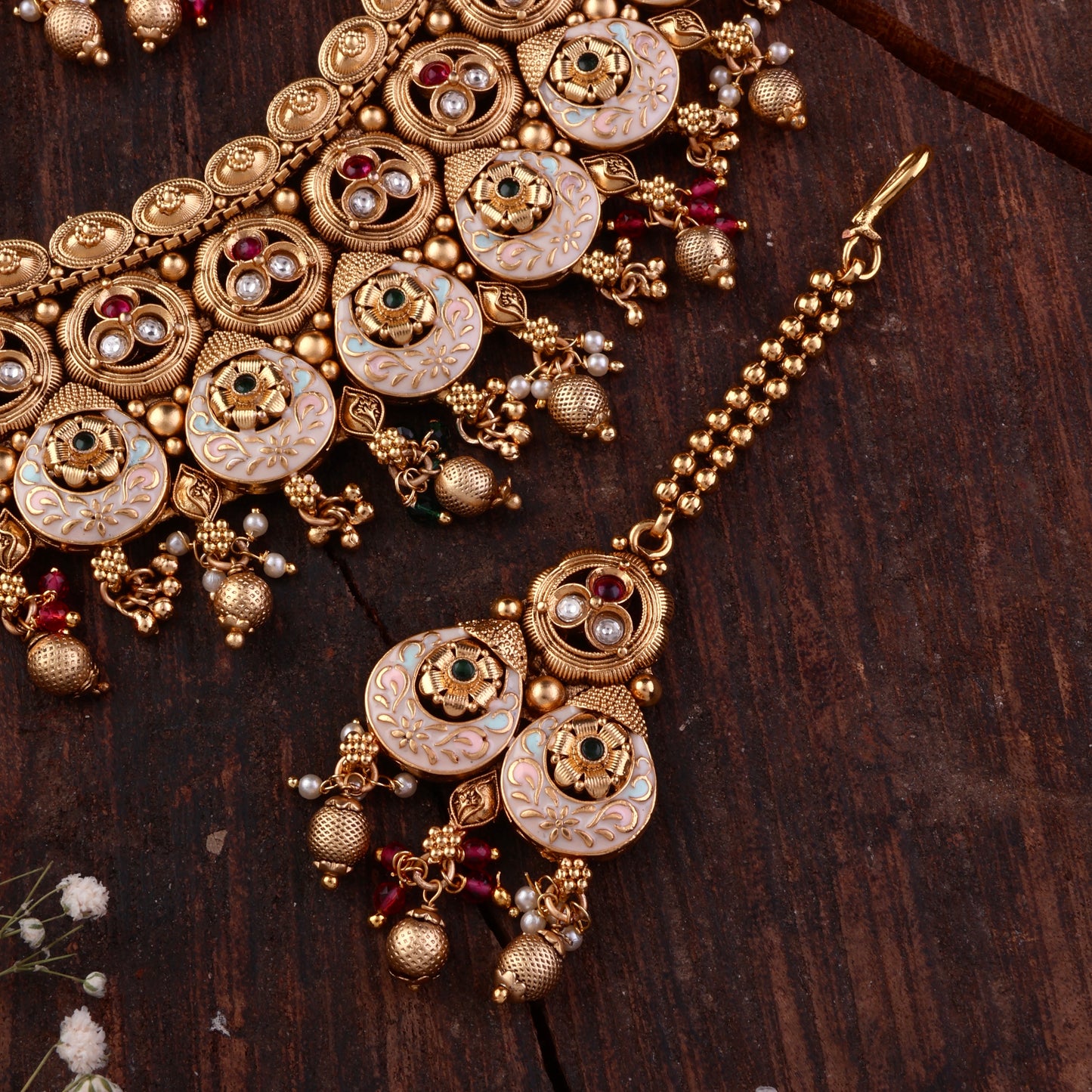 Sumithra Rajwada Necklace Set with Earring and Teeka