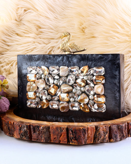 Grey Nika Emblished Resin Clutch
