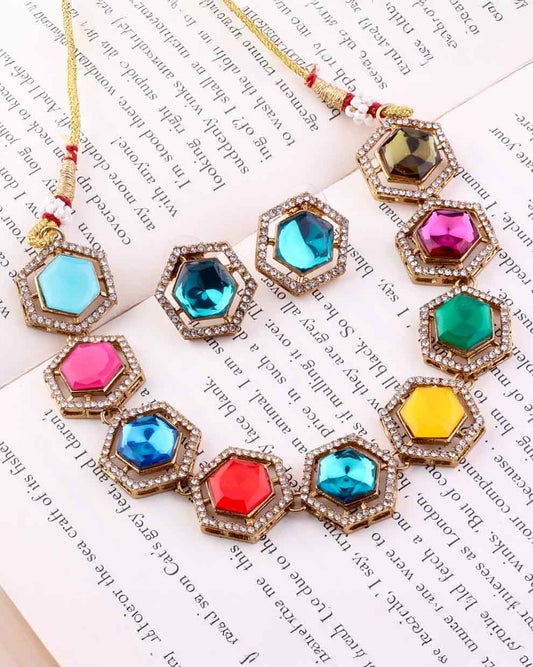 Multi Mishti Polki Dupe Choker Set