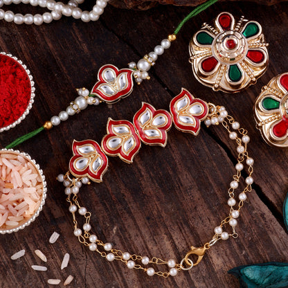 Red Devina Bhaiya Bhabhi Rakhi with Tilak Set and Card