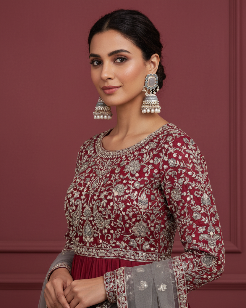 Grey Trinaya Meenakari Jhumka