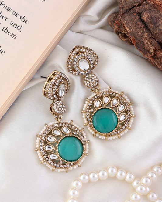Sage Green Tanshika Premium Designer Zircone Polki Dupe Earring