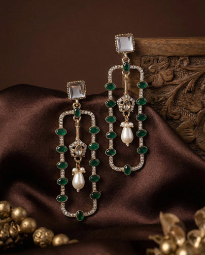 Green Tenille Premium Designer Zircone Kundan Earring