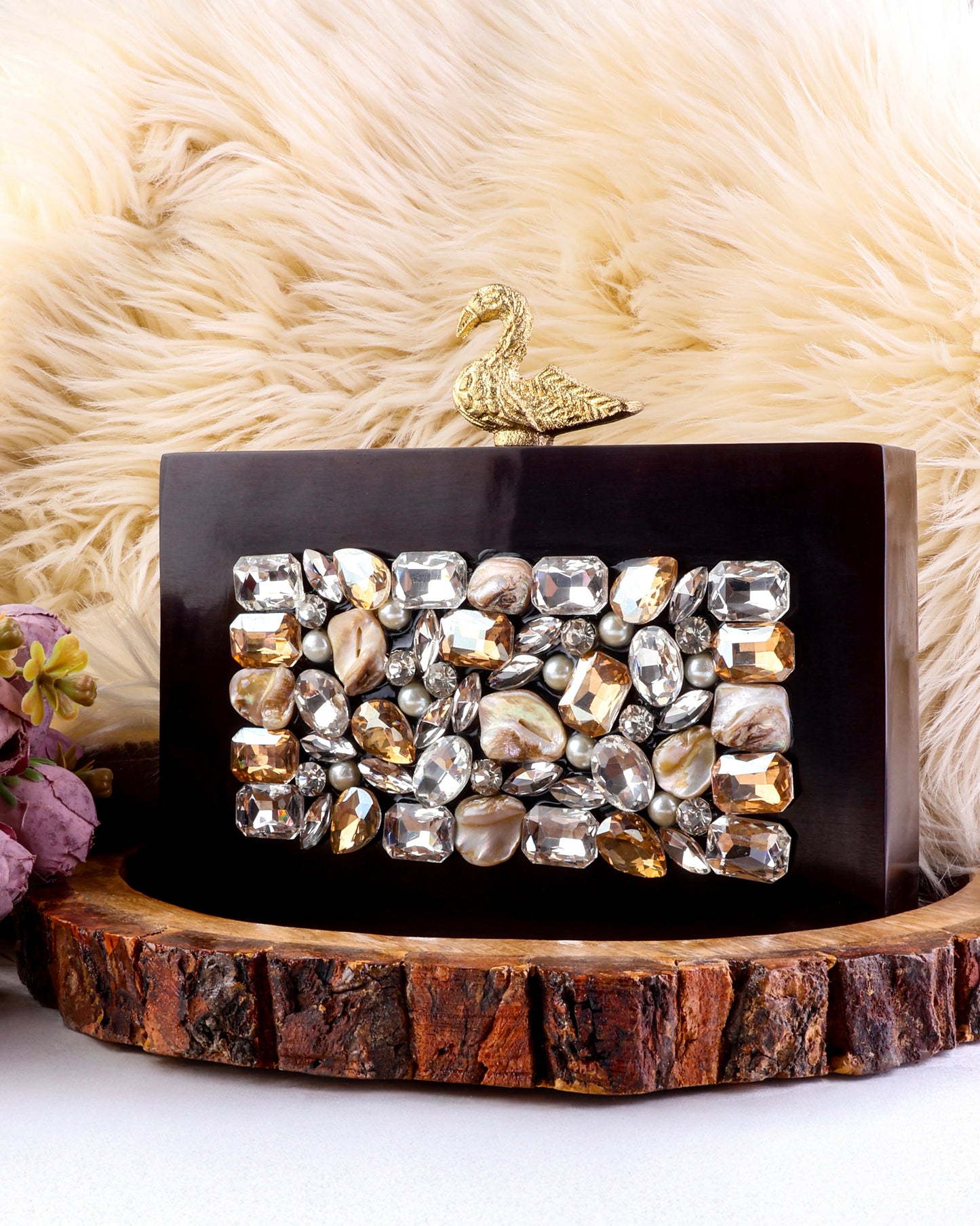 Black Nika Emblished Resin Clutch