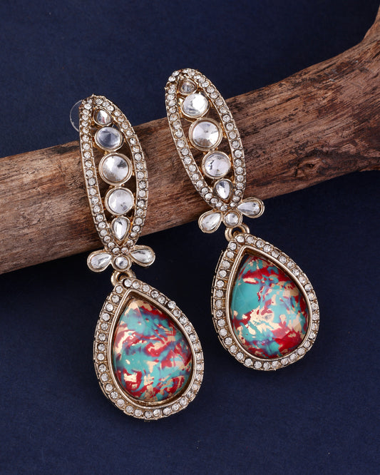 Teal Pink Neysa Premium Polki Dupe Desinger Earring