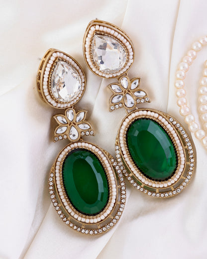 Emerald Green Dhvit Premium Designer Zircone Polki Dupe Earring