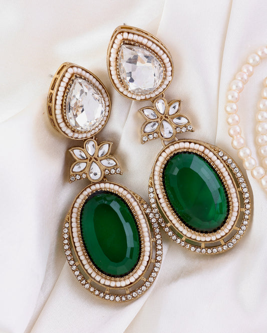 Emerald Green Dhvit Premium Designer Zircone Polki Dupe Earring