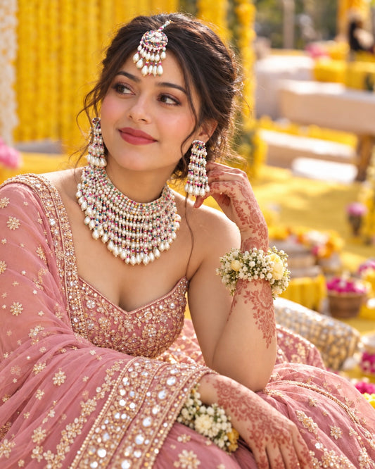 Multi Zarvisha Handmade Necklace with Earring and Mangteeka