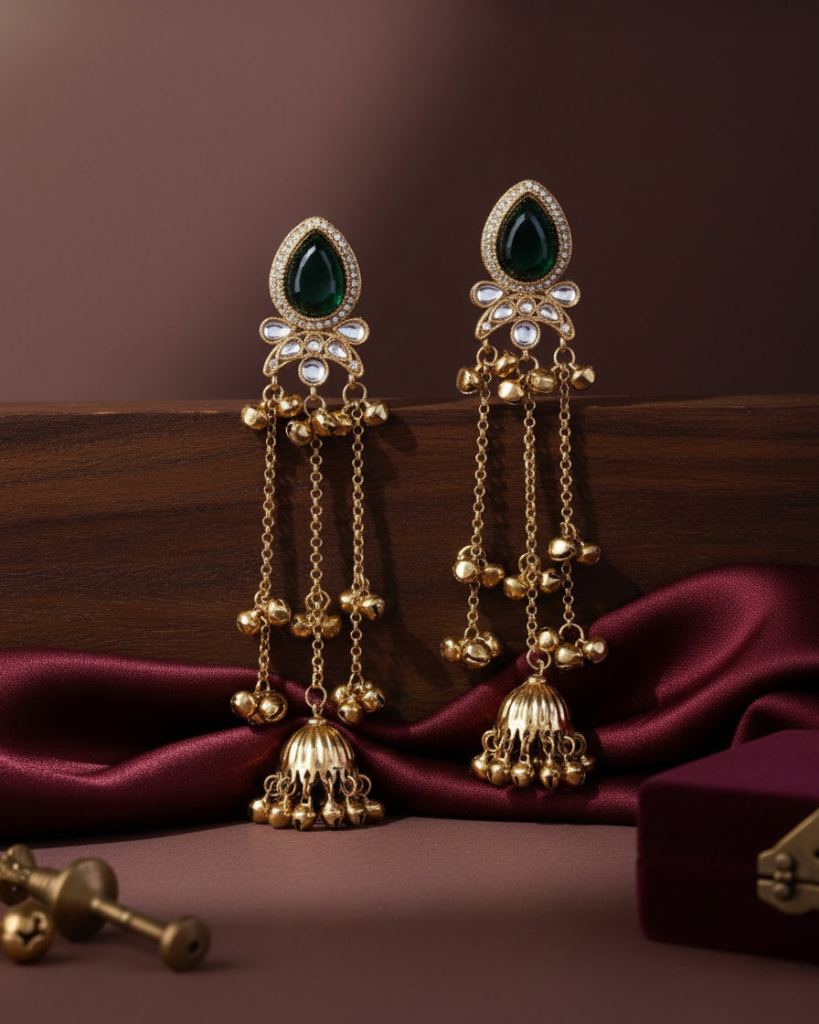 Green Nidhi Kashmiri Look Ghunghru Jhumka Earring