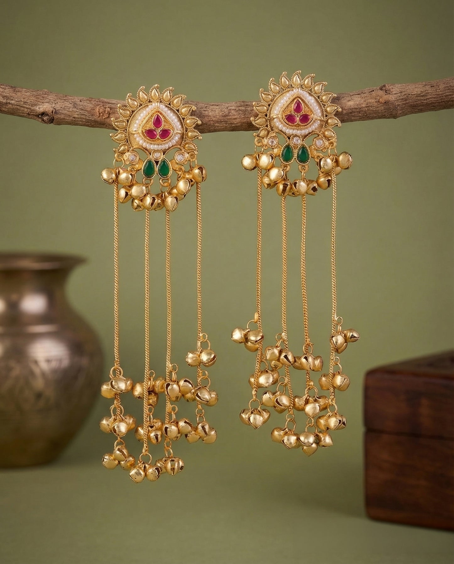 Ruby Green Aghosh Premium Kashmiri Brass Lookalike Earring
