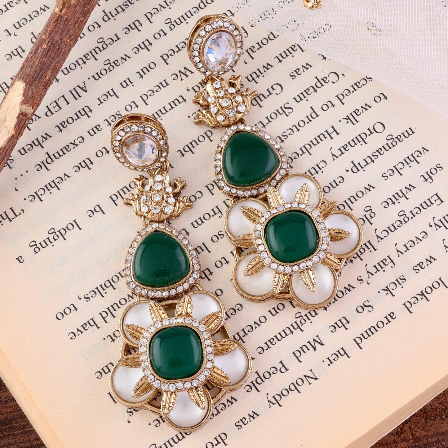 Green Asher Designer Earring with Premium Monalisa and Zircone Stone Detailing