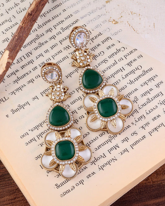 Green Asher Designer Earring with Premium Monalisa and Zircone Stone Detailing