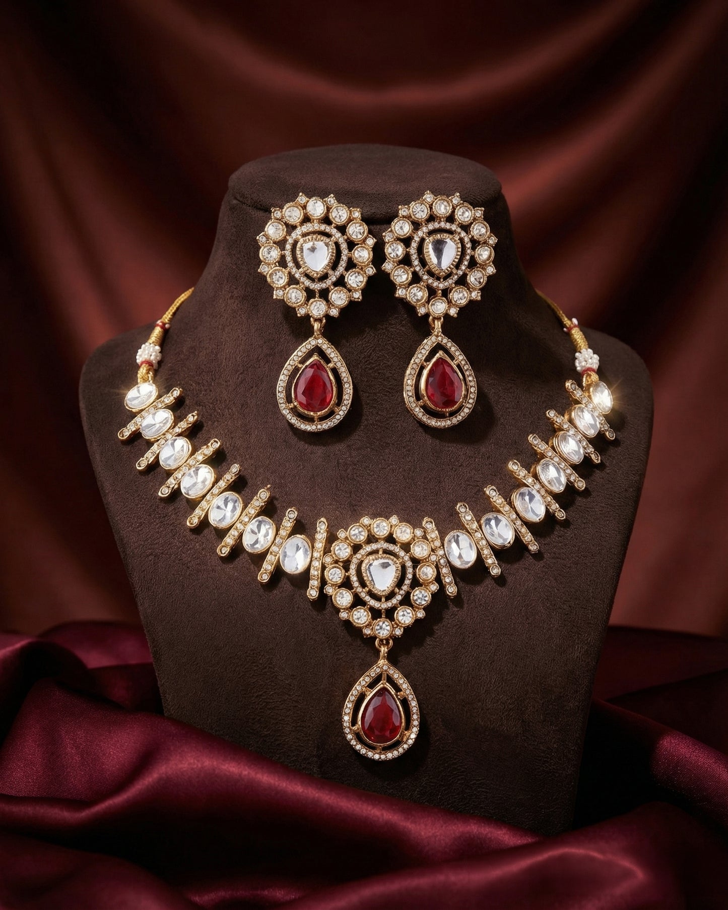 Ruby Rutba Indo Western Necklace With Earrings