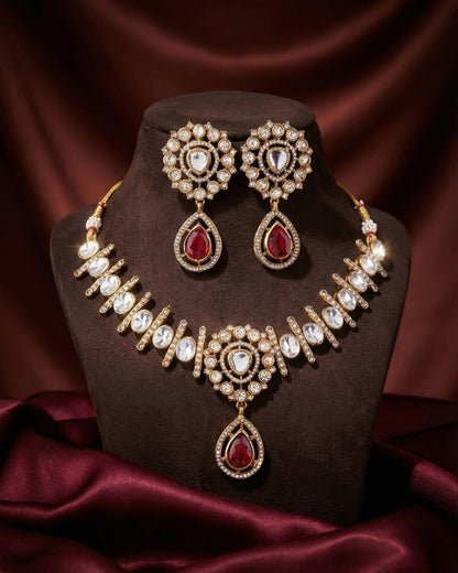 Ruby Rutba Indo Western Necklace With Earrings