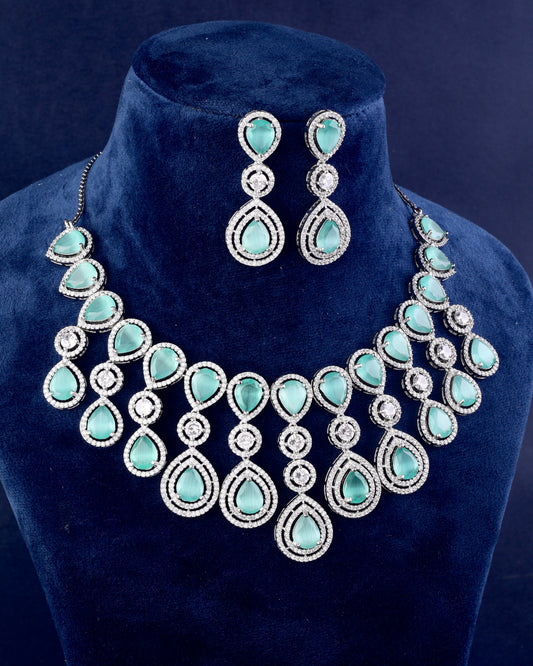 Mint Green Ananya American Diamond Necklace Set with Earring