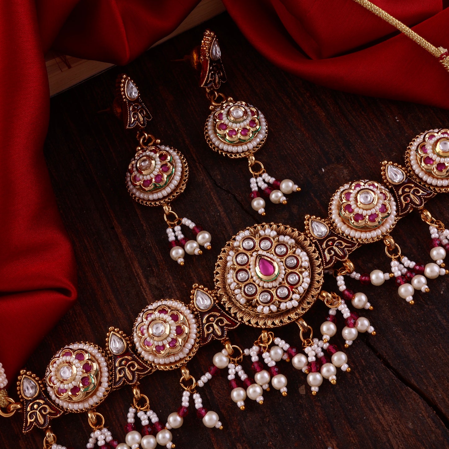 Ruby Ahilya Rajwada Choker set with Earring