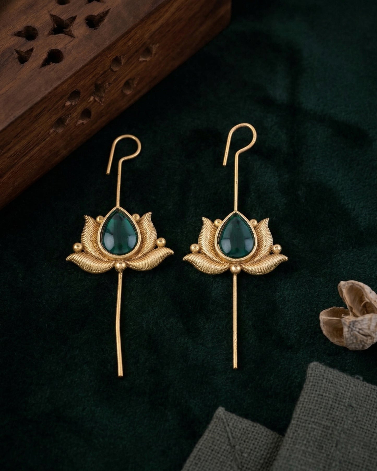 Green Irisha Lotus Designer Ear-Cuff Earring