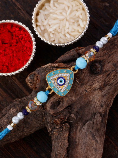 Turquoise Drishta Evil Eye Rakhi for Brother | Tilak Set Included