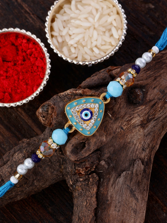 Turquoise Drishta Evil Eye Rakhi with Tilak Set and Card