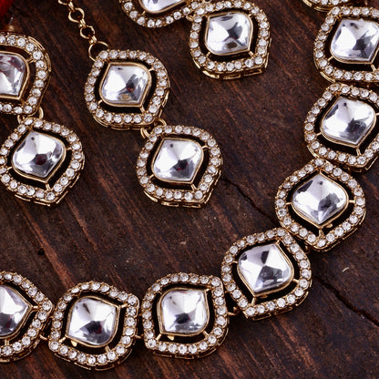 Vihana Polki Dupe Necklace with Earring and Teeka