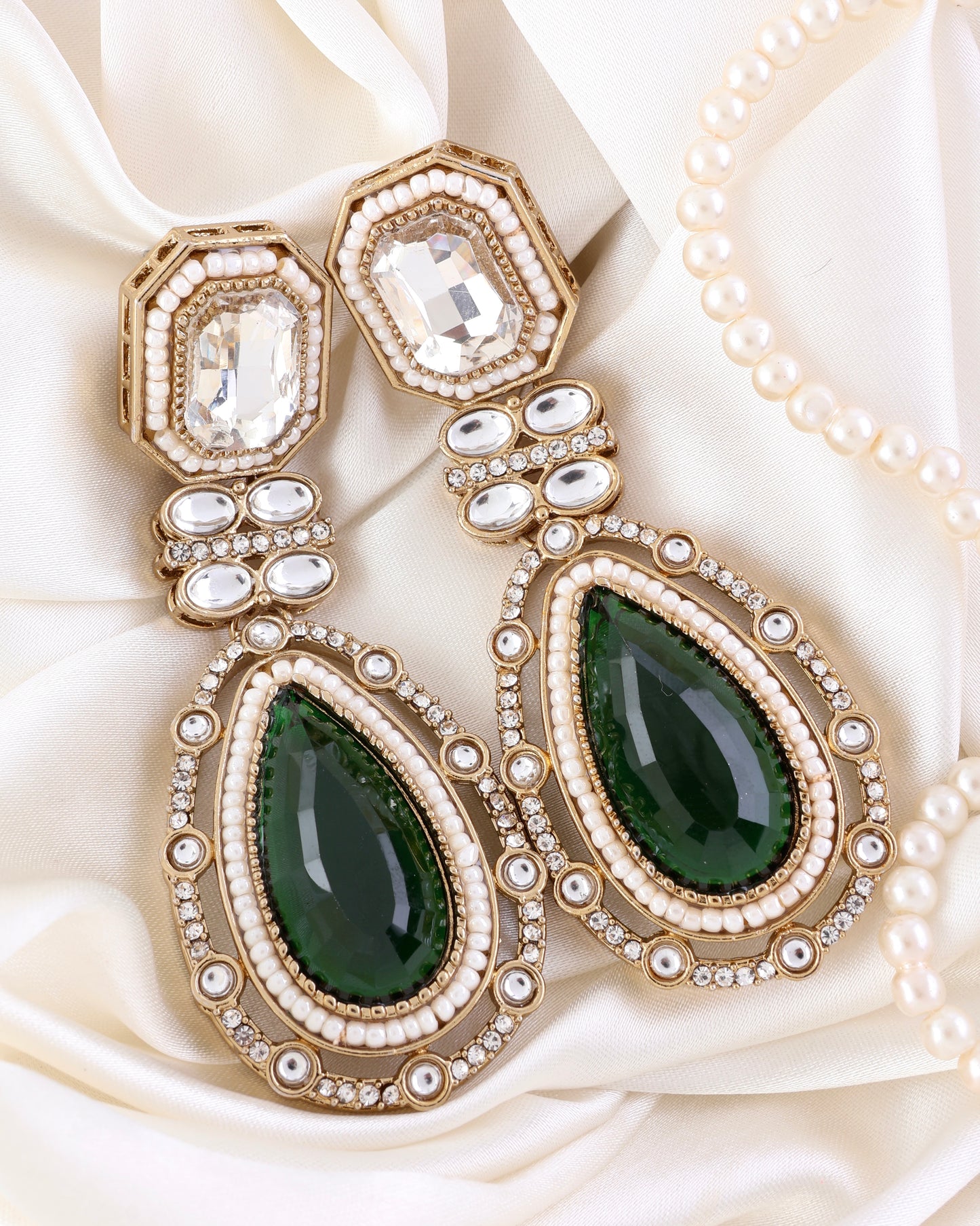 Emerald Aarit Premium Designer Zircone Polki Dupe Earring