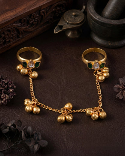 Green Mukta Brass HaathPhool Ring
