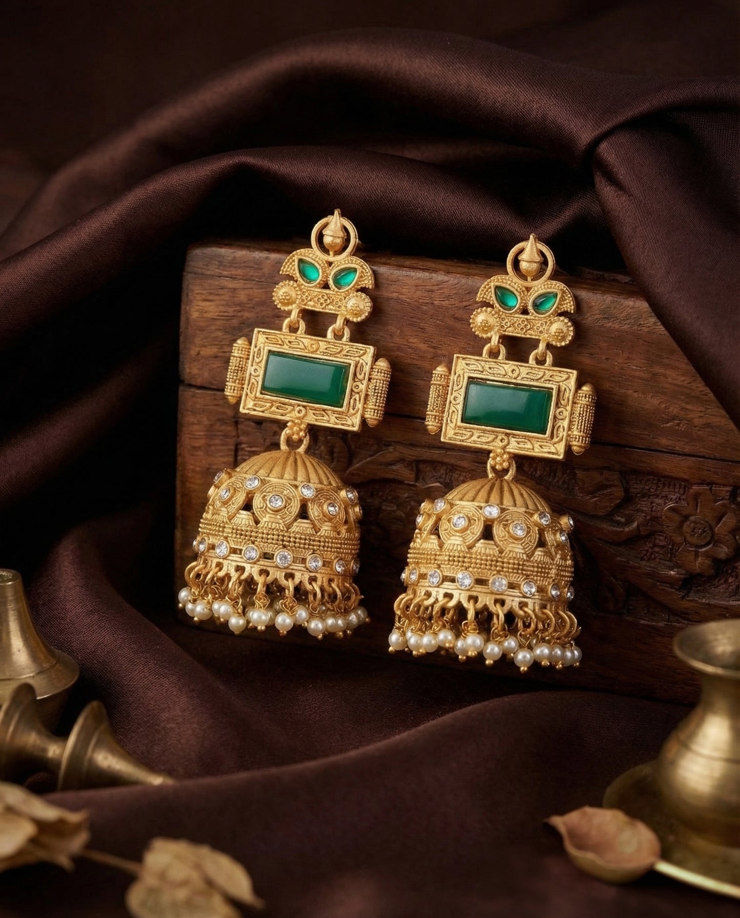 Green Mrighosh Premium Kashmiri Brass Lookalike Jhumka Earring