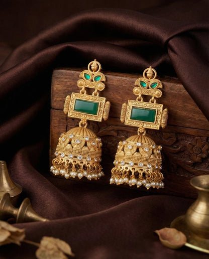 Green Mrighosh Premium Kashmiri Brass Lookalike Jhumka Earring