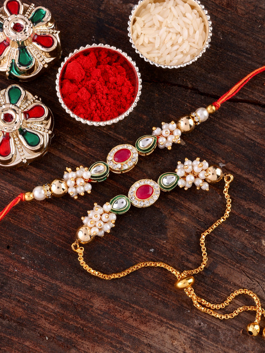 Tantra Bhaiya Rakhi and Bhabhi Bracelet with Tilak Set and Card