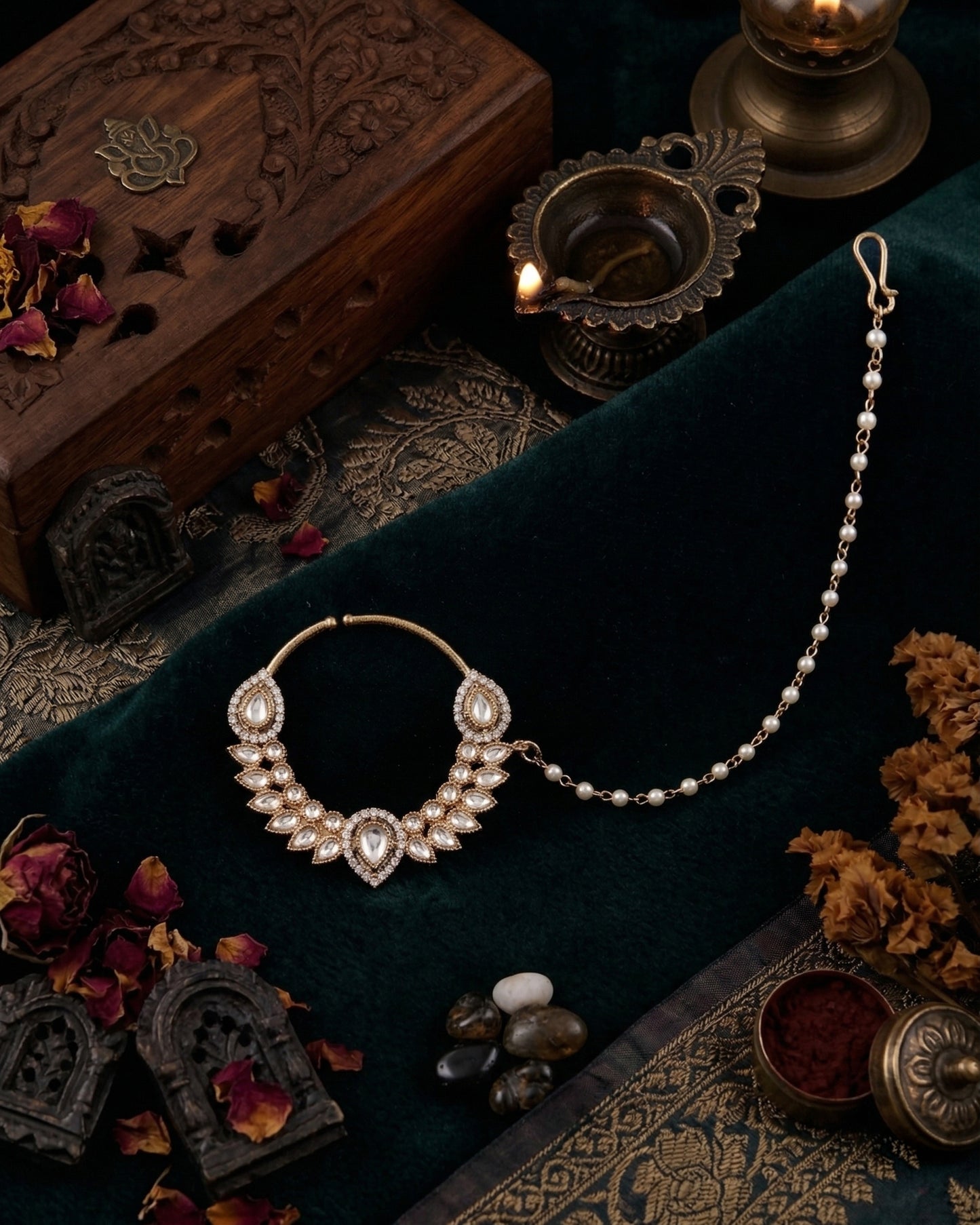 Vikrant Nath Non Pierced Kundan Nose Ring