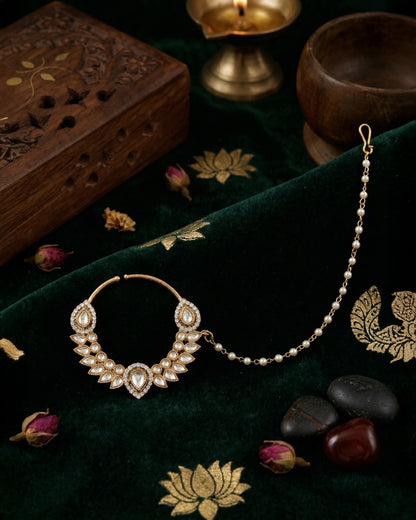 Vikrant Nath Non Pierced Kundan Nose Ring