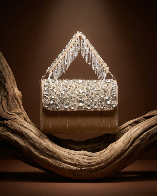 Gold Clementine Rhinestone Flap Clutch