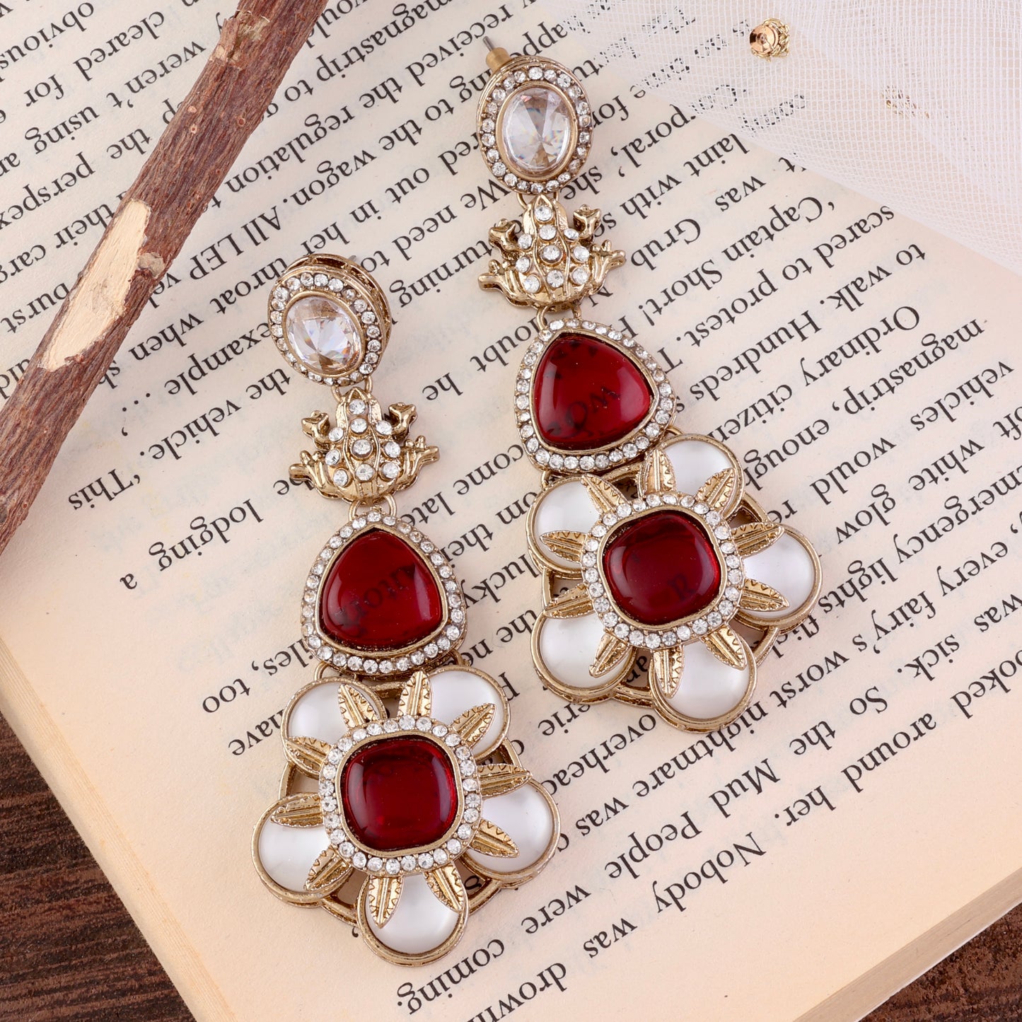 Ruby Asher Designer Earring with Premium Monalisa and Zircone Stone Detailing