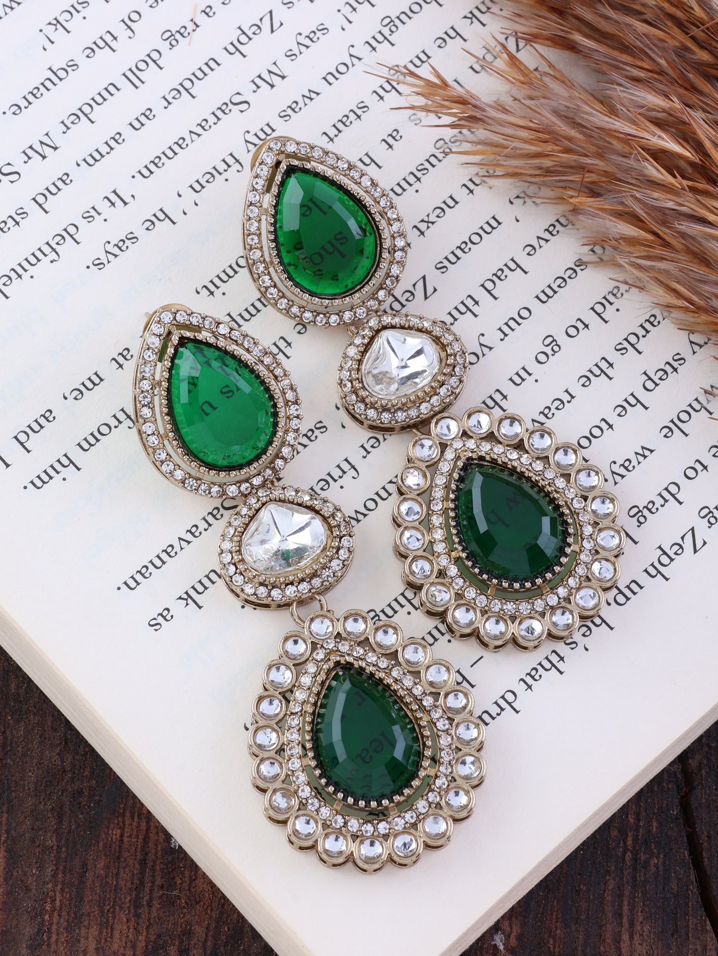 Green Amani Premium Designer Zircone Polki Dupe Earring