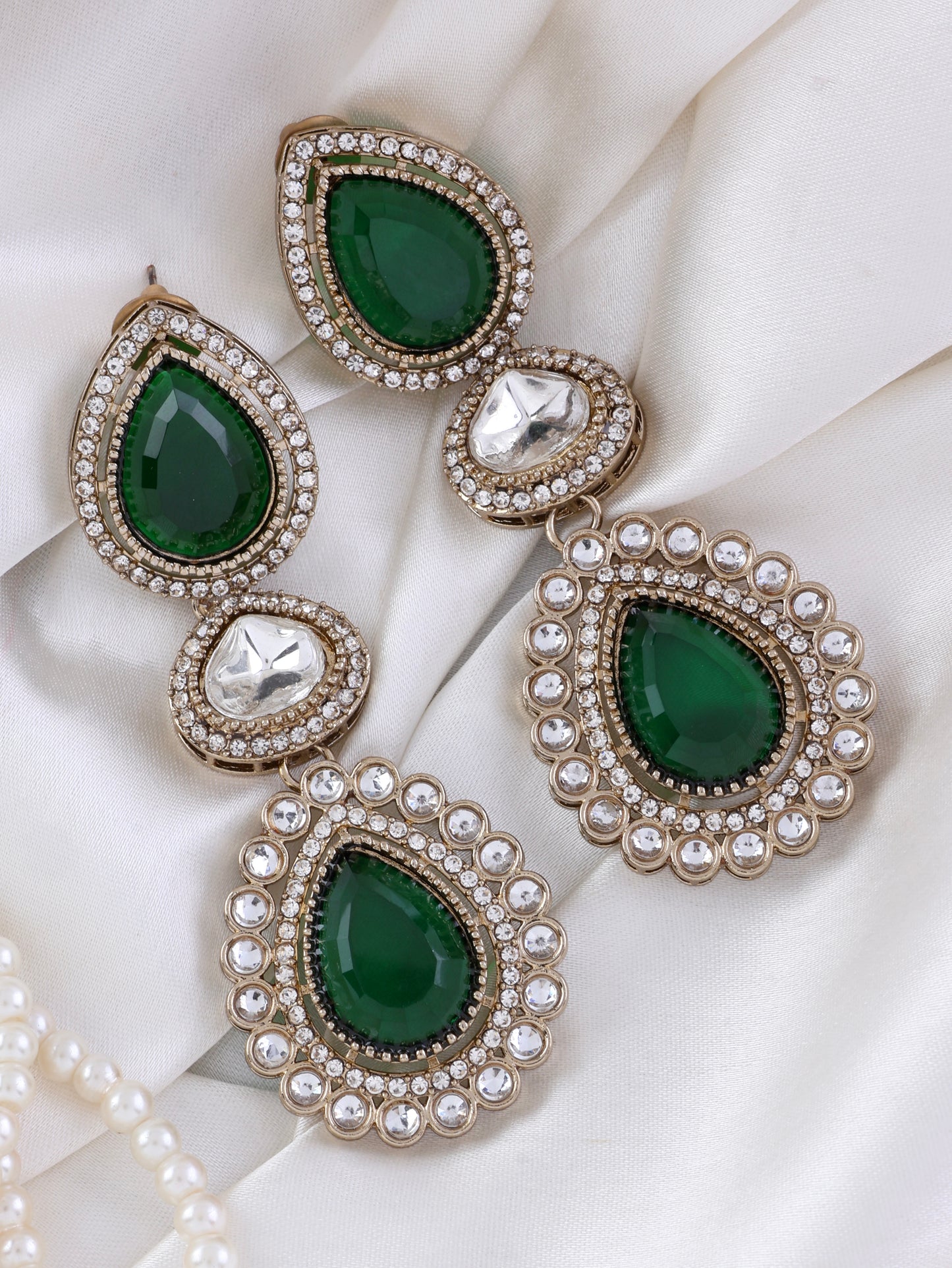 Green Amani Premium Designer Zircone Polki Dupe Earring