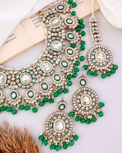 Green Vyanika Necklace Earring with Teeka
