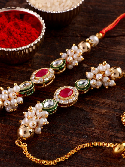 Tantra Bhaiya Rakhi and Bhabhi Bracelet with Tilak Set and Card
